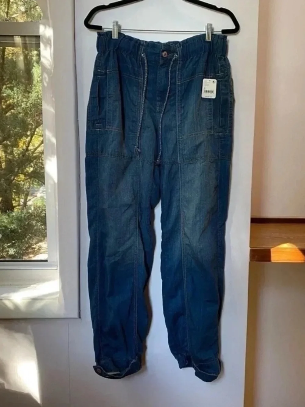 New Free People Drawstring Jogger Jeans Dark Wash Small